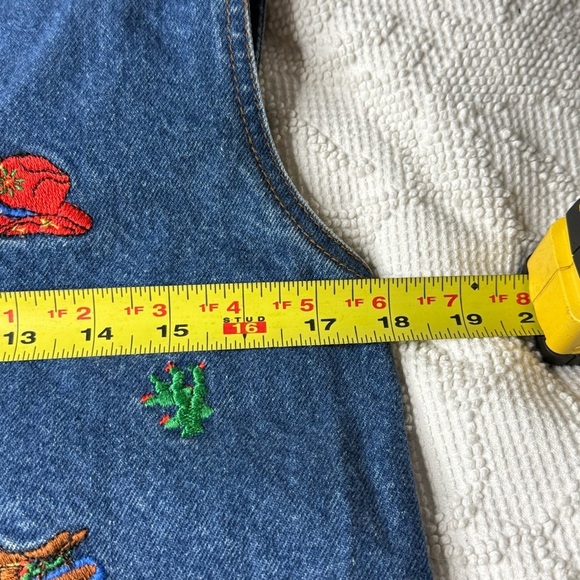 Vintage Jean Vest 80s Back Corset 'Casey Coleman' Label Embroidered Denim SM - Picture 6 of 8